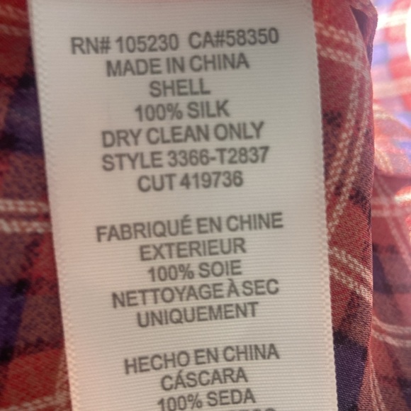 Joie 100% Silk Plaid Button Front Top Sz M - Picture 5 of 5